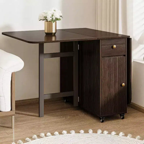 ATJafurn Table à manger pliable blanche de 150 cm pour petits espaces, table de cuisine rectangulaire en bois extensible avec rabats
