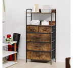 Commode à 5 tiroirs en tissu avec cadre en fer+MDF+PB, tissu non tissé cationique, motif peau de tigre