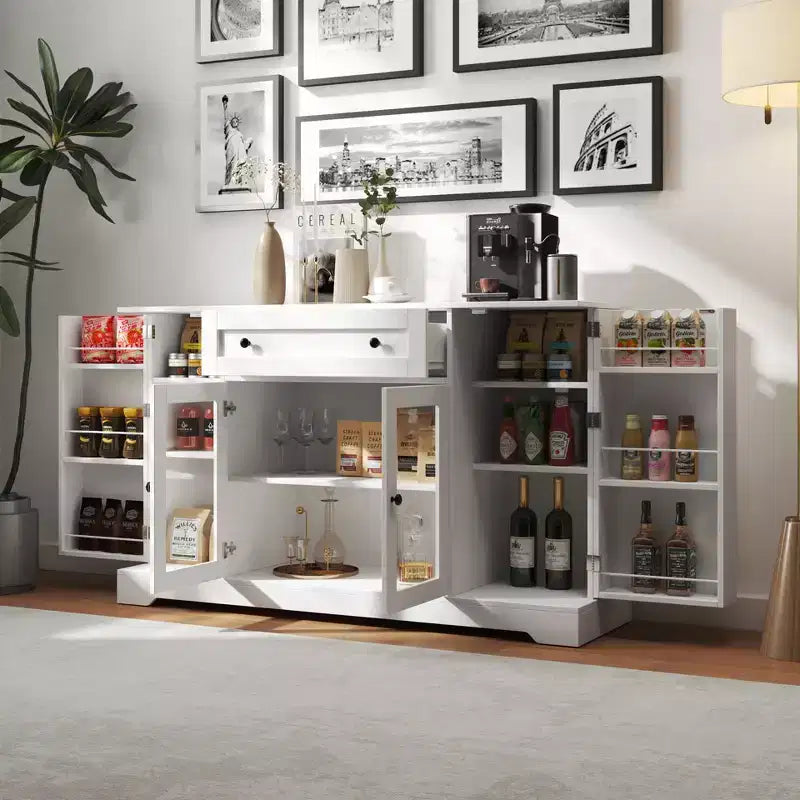 Buffet de ferme avec rangement, meuble de rangement de cuisine avec tiroir et étagères réglables pour salon et couloir