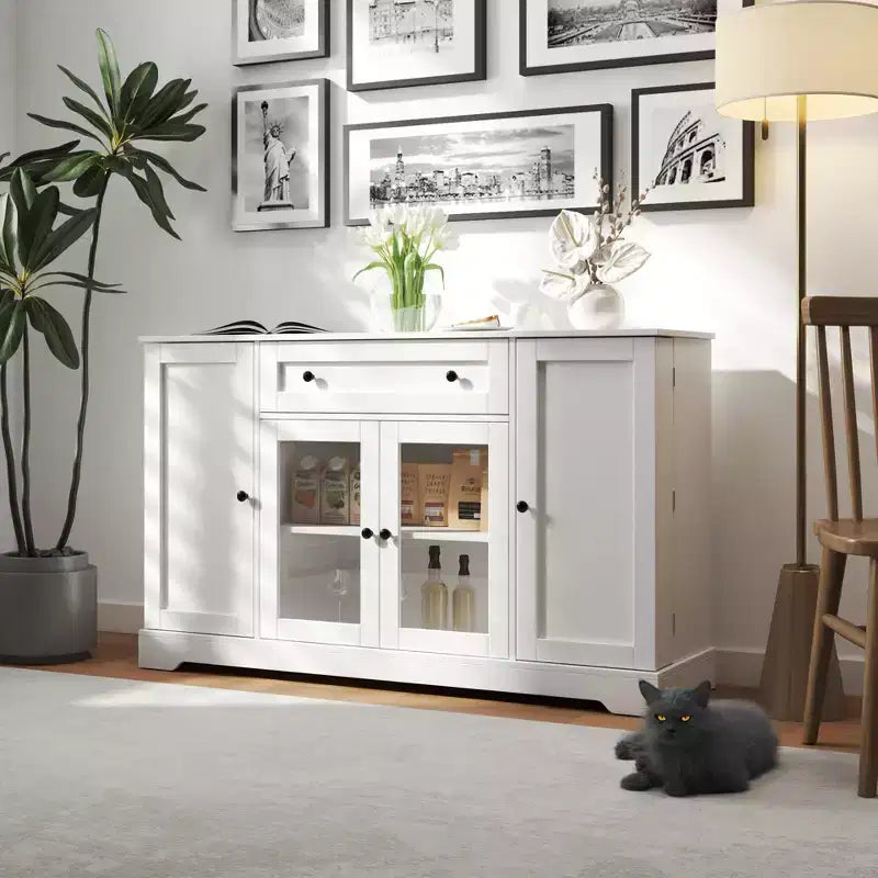Buffet de ferme avec rangement, meuble de rangement de cuisine avec tiroir et étagères réglables pour salon et couloir