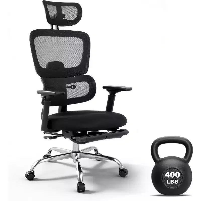 GustoWave High Back Mesh Office Chair, Adjustable Lumbar Support, 4D Flip-Up Arms, 3D Headrest, 300lbs Capacity, Swivel Desk Chair with PU Wheels