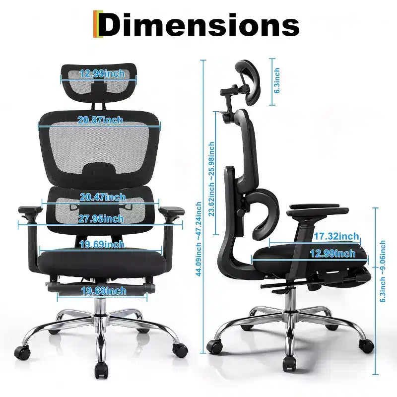 Chaise de bureau en maille à dossier haut GustoWave, soutien lombaire réglable, accoudoirs relevables 4D, appui-tête 3D, capacité de 136 kg, chaise de bureau pivotante avec roulettes en PU