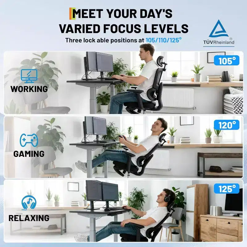 Chaise de bureau en maille à dossier haut GustoWave, soutien lombaire réglable, accoudoirs relevables 4D, appui-tête 3D, capacité de 136 kg, chaise de bureau pivotante avec roulettes en PU