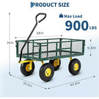 Chariot de jardin robuste en acier de 900 livres, Chariot de jardin sur roues, Chariot utilitaire extérieur en métal avec côtés amovibles en maille