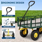 Chariot de jardin robuste en acier de 900 livres, Chariot de jardin sur roues, Chariot utilitaire extérieur en métal avec côtés amovibles en maille