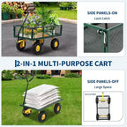 Chariot de jardin robuste en acier de 900 livres, Chariot de jardin sur roues, Chariot utilitaire extérieur en métal avec côtés amovibles en maille