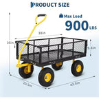 Chariot de jardin robuste en acier de 900 livres, Chariot de jardin sur roues, Chariot utilitaire extérieur en métal avec côtés amovibles en maille