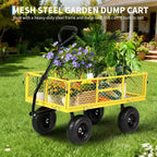 Chariot de jardin robuste en acier de 900 livres, Chariot de jardin sur roues, Chariot utilitaire extérieur en métal avec côtés amovibles en maille