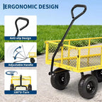 Chariot de jardin robuste en acier de 900 livres, Chariot de jardin sur roues, Chariot utilitaire extérieur en métal avec côtés amovibles en maille