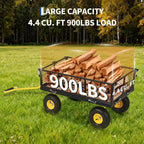 Chariot de jardin robuste en acier de 900 livres, Chariot de jardin sur roues, Chariot utilitaire extérieur en métal avec côtés amovibles en maille