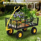 Chariot de jardin robuste en acier de 900 livres, Chariot de jardin sur roues, Chariot utilitaire extérieur en métal avec côtés amovibles en maille