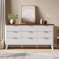 Acekool 9 Drawer Fluted Dresser 60 Wide, Modern Chest with Gold Handles, Curved Storage Organizer for Bedroom, Living Room, White