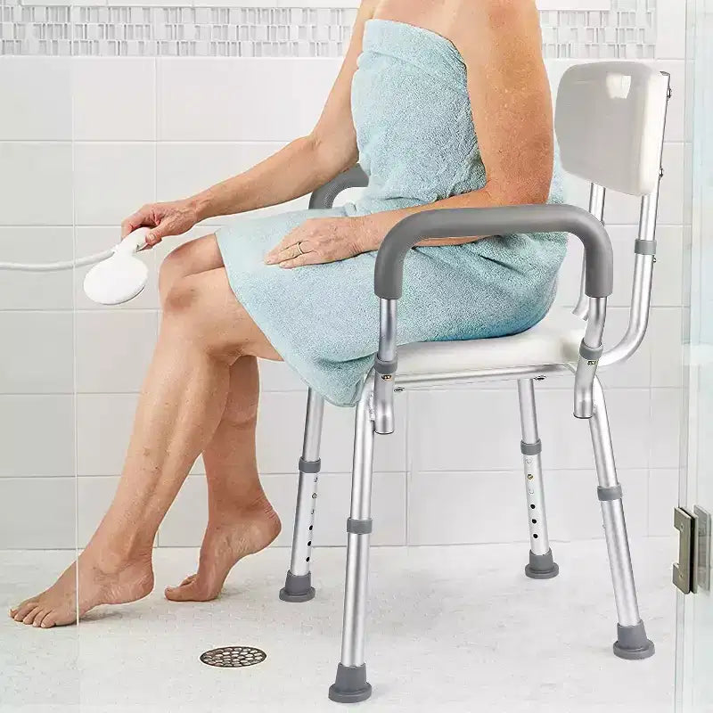 COZONY Shower Chair with Padded Armrests, Adjustable Height Shower Bench 350LB Capacity