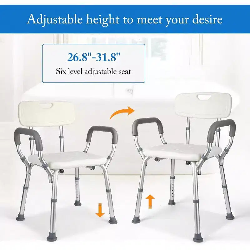 Chaise de douche COZONY avec accoudoirs rembourrés, banc de douche réglable en hauteur, capacité de 158 kg