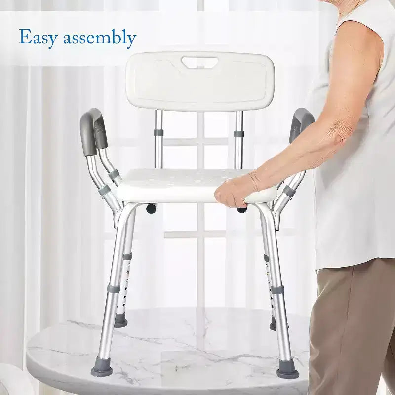 Chaise de douche COZONY avec accoudoirs rembourrés, banc de douche réglable en hauteur, capacité de 158 kg