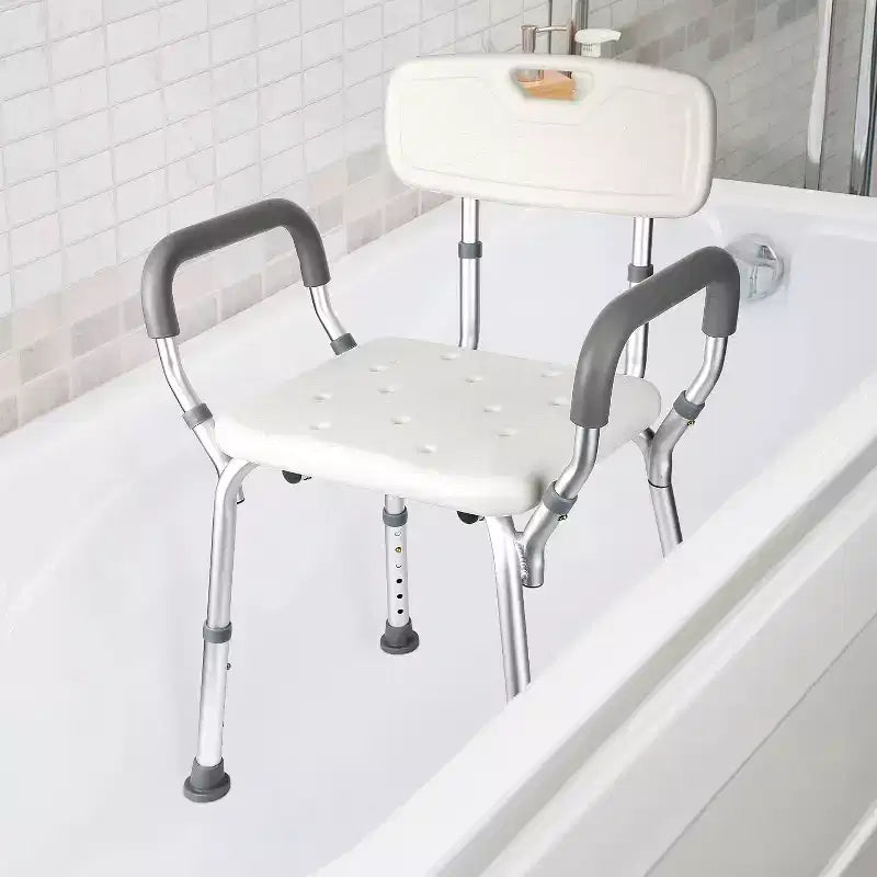 Chaise de douche COZONY avec accoudoirs rembourrés, banc de douche réglable en hauteur, capacité de 158 kg