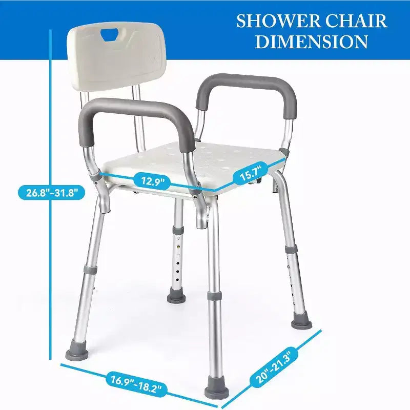 Chaise de douche COZONY avec accoudoirs rembourrés, banc de douche réglable en hauteur, capacité de 158 kg