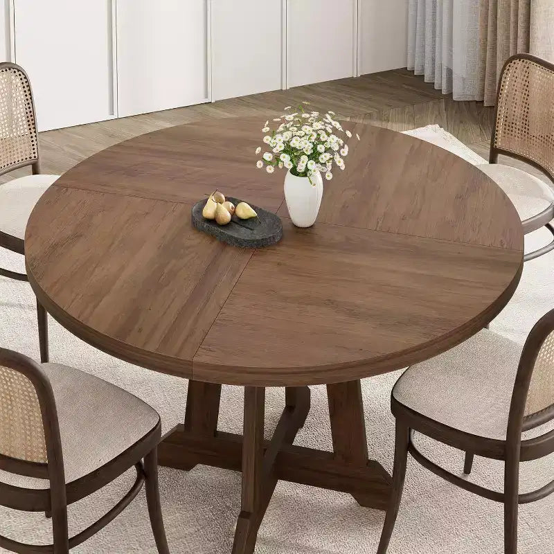 Table à manger ronde pour 4 personnes, table de salle à manger circulaire sur pied, meuble de cuisine et de salle à manger en bois peu encombrant, marron, diamètre 119 cm