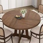 Table à manger ronde pour 4 personnes, table de salle à manger circulaire sur pied, meuble de cuisine et de salle à manger en bois peu encombrant, marron, diamètre 119 cm