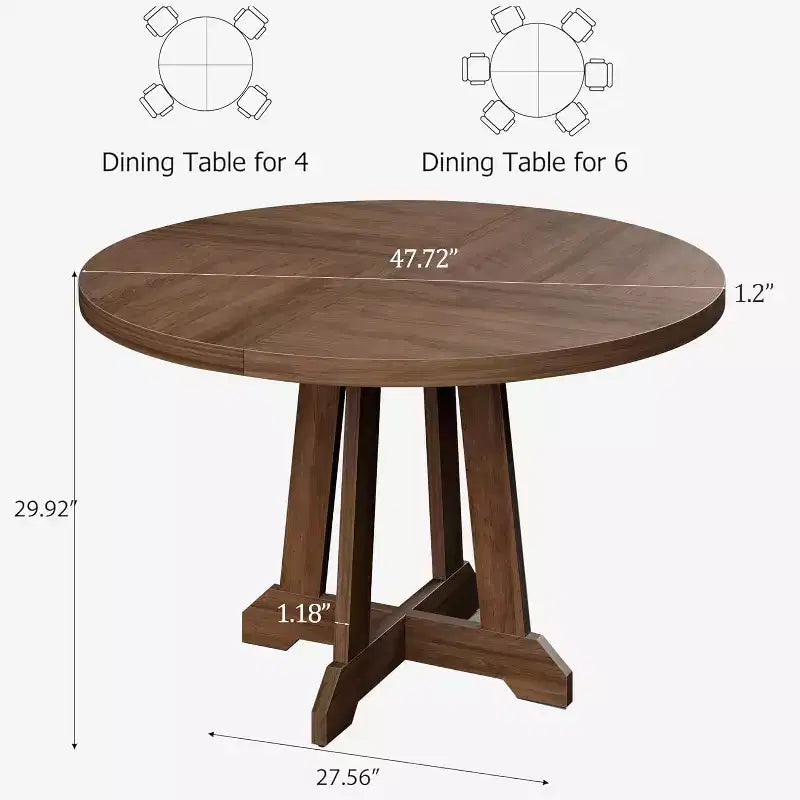 Table à manger ronde pour 4 personnes, table de salle à manger circulaire sur pied, meuble de cuisine et de salle à manger en bois peu encombrant, marron, diamètre 119 cm