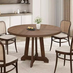 Table à manger ronde pour 4 personnes, table de salle à manger circulaire sur pied, meuble de cuisine et de salle à manger en bois peu encombrant, marron, diamètre 119 cm