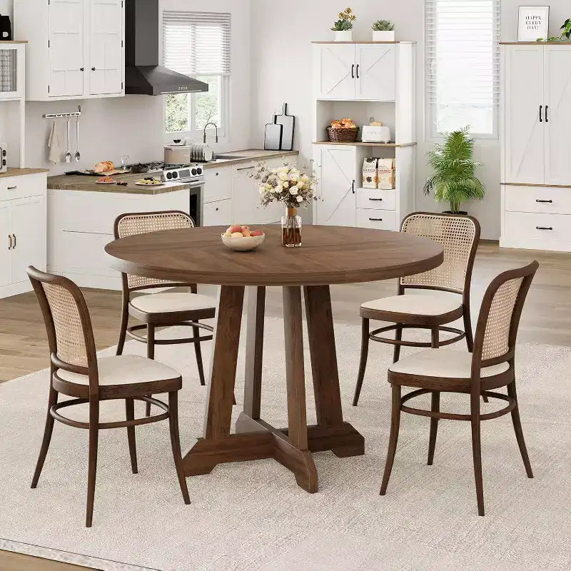 Table à manger ronde pour 4 personnes, table de salle à manger circulaire sur pied, meuble de cuisine et de salle à manger en bois peu encombrant, marron, diamètre 119 cm