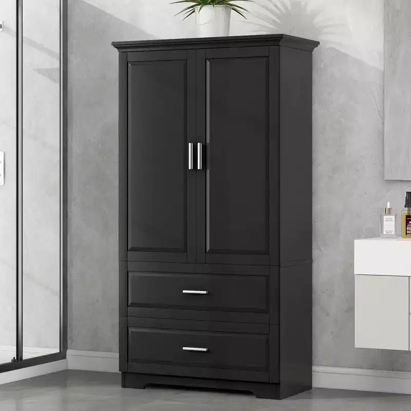 GDFStudio Elliot Modern Tall Freestanding Wood Bathroom Storage Cabinet with Adjustable Shelf, Drawers and Doors
