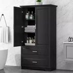 GDFStudio Elliot Meuble de Rangement Haut Autonome Moderne en Bois pour Salle de Bain avec Étagère Réglable, Tiroirs et Portes