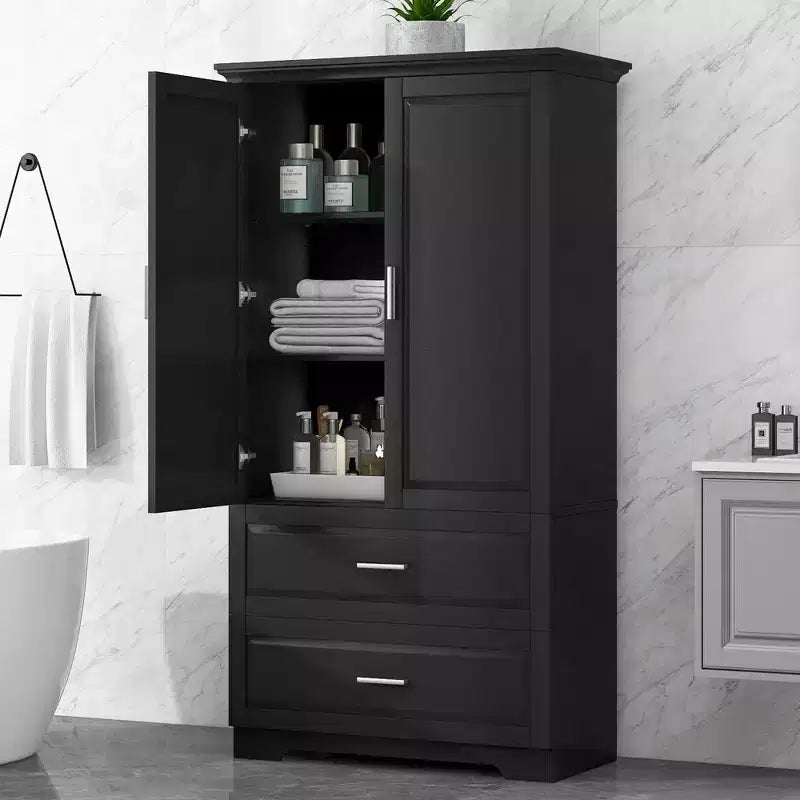 GDFStudio Elliot Meuble de Rangement Haut Autonome Moderne en Bois pour Salle de Bain avec Étagère Réglable, Tiroirs et Portes