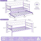 Lit de repos double violet avec lit gigogne, support à lattes en acier de qualité supérieure, canapé-lit peu encombrant pour salon, chambre, chambre d'amis
