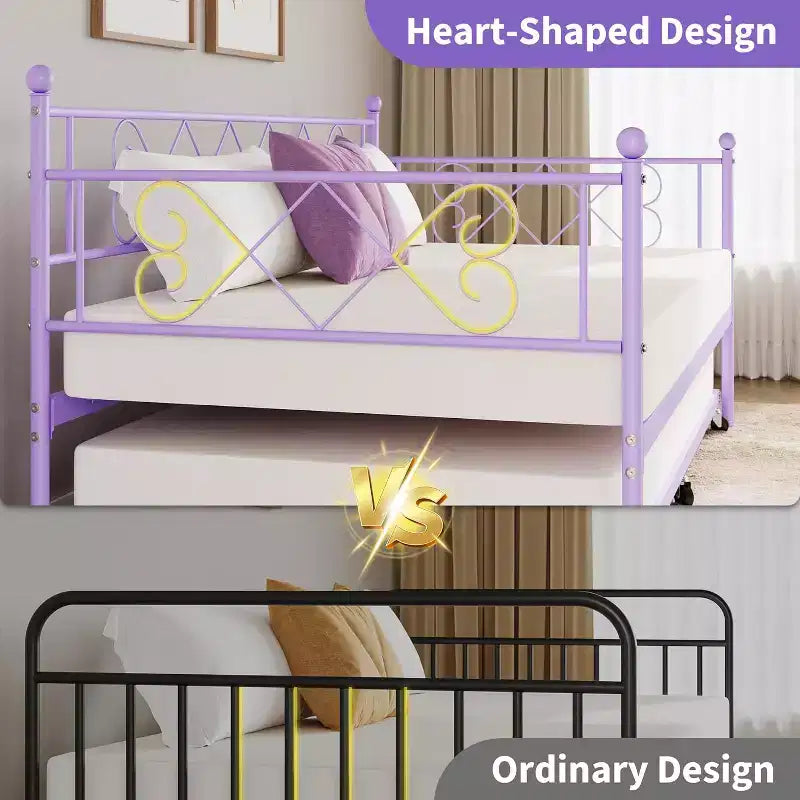 Lit de repos double violet avec lit gigogne, support à lattes en acier de qualité supérieure, canapé-lit peu encombrant pour salon, chambre, chambre d'amis