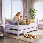 Lit de repos double violet avec lit gigogne, support à lattes en acier de qualité supérieure, canapé-lit peu encombrant pour salon, chambre, chambre d'amis