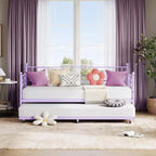Lit de repos double violet avec lit gigogne, support à lattes en acier de qualité supérieure, canapé-lit peu encombrant pour salon, chambre, chambre d'amis