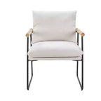 Fauteuil d'appoint moderne Okak avec accoudoirs en bois, fauteuil de lecture avec coussin amovible, fauteuil confortable pour salon, chambre, bureau, blanc laiteux