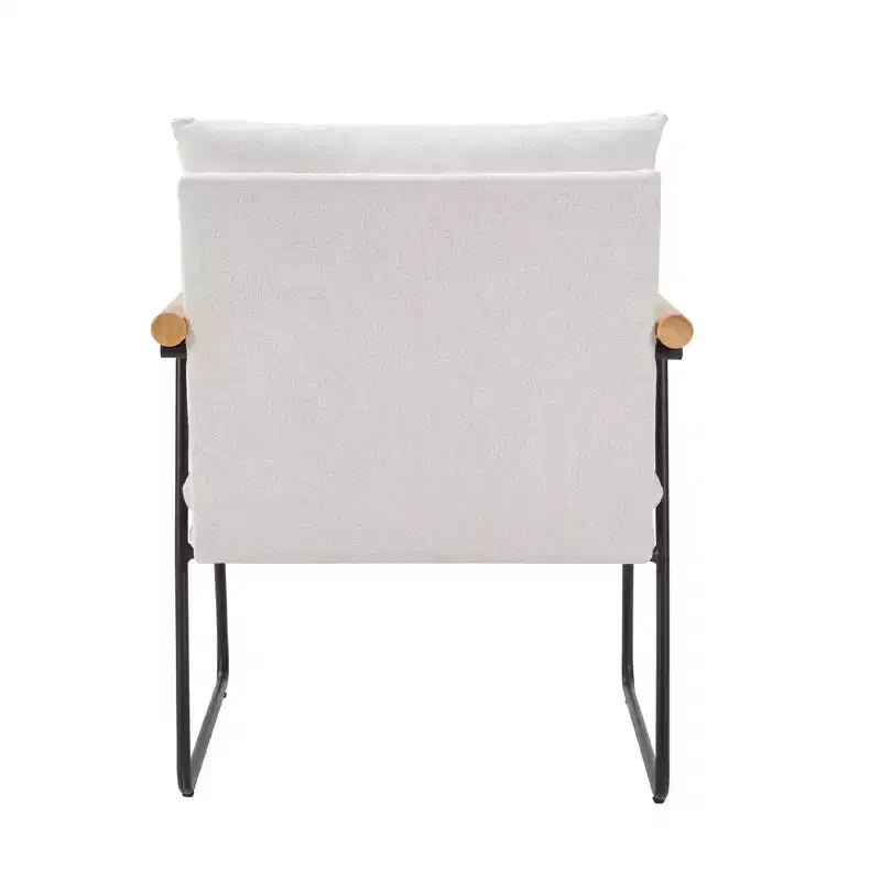 Fauteuil d'appoint moderne Okak avec accoudoirs en bois, fauteuil de lecture avec coussin amovible, fauteuil confortable pour salon, chambre, bureau, blanc laiteux