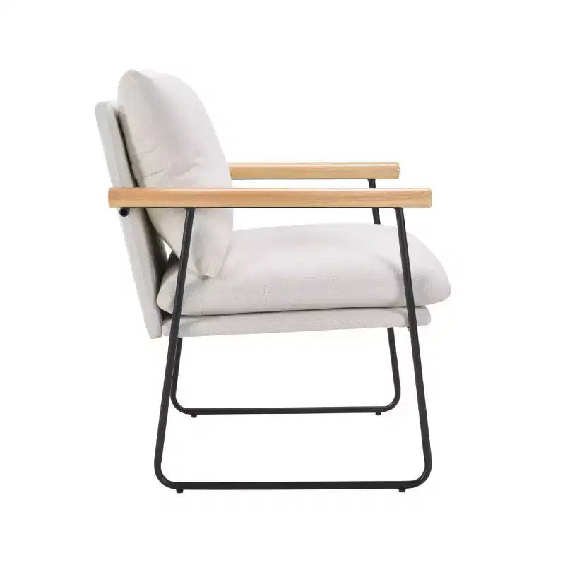 Fauteuil d'appoint moderne Okak avec accoudoirs en bois, fauteuil de lecture avec coussin amovible, fauteuil confortable pour salon, chambre, bureau, blanc laiteux