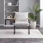 Fauteuil d'appoint moderne Okak avec accoudoirs en bois, fauteuil de lecture avec coussin amovible, fauteuil confortable pour salon, chambre, bureau, blanc laiteux