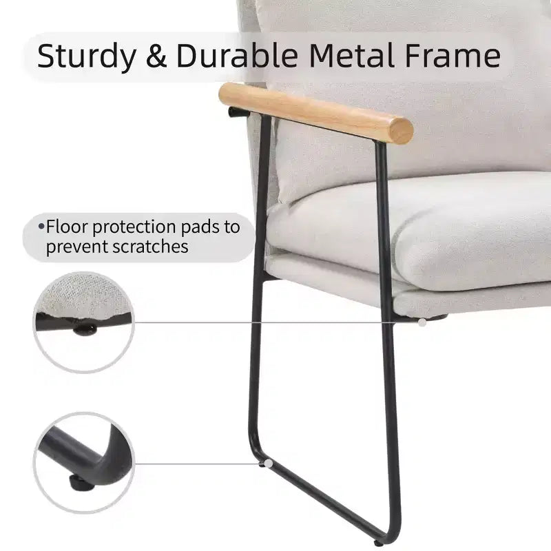 Fauteuil d'appoint moderne Okak avec accoudoirs en bois, fauteuil de lecture avec coussin amovible, fauteuil confortable pour salon, chambre, bureau, blanc laiteux
