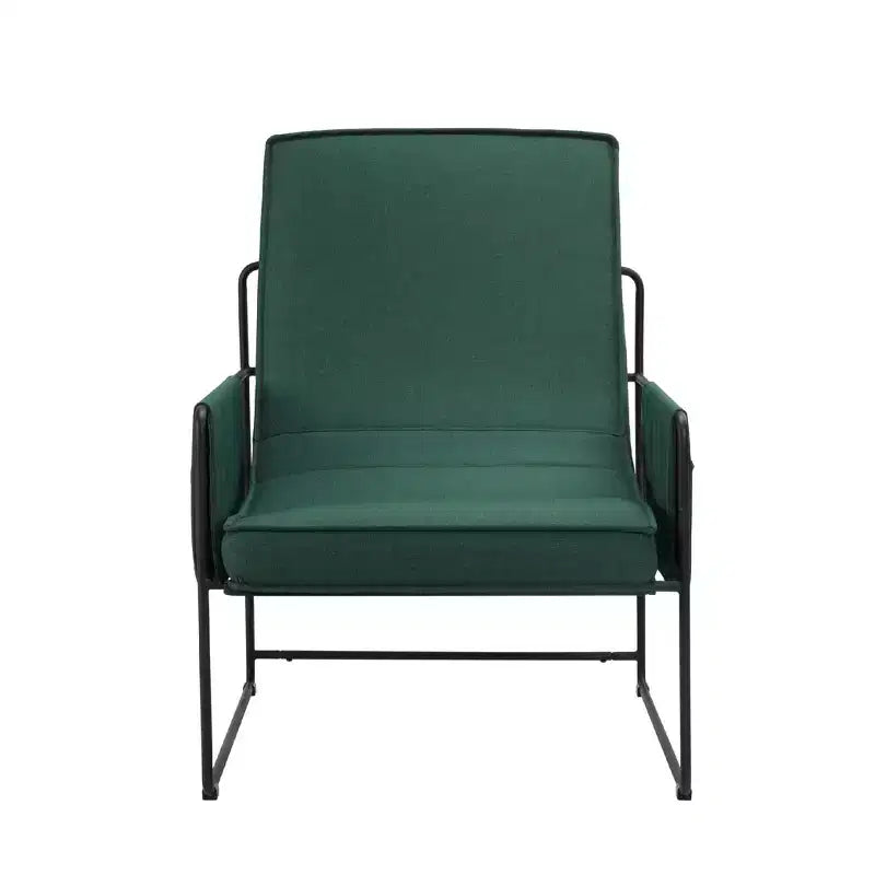 Fauteuil d'appoint moderne Okak avec coussin amovible, fauteuil confortable avec sac de rangement et cadre en métal, fauteuil élégant pour salon, chambre à coucher, vert