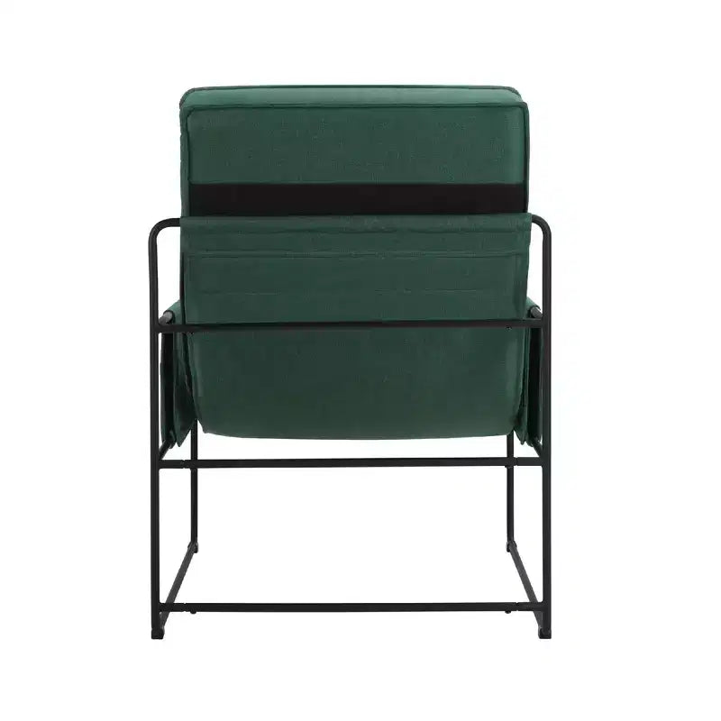Fauteuil d'appoint moderne Okak avec coussin amovible, fauteuil confortable avec sac de rangement et cadre en métal, fauteuil élégant pour salon, chambre à coucher, vert