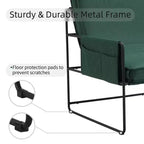 Fauteuil d'appoint moderne Okak avec coussin amovible, fauteuil confortable avec sac de rangement et cadre en métal, fauteuil élégant pour salon, chambre à coucher, vert