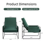Fauteuil d'appoint moderne Okak avec coussin amovible, fauteuil confortable avec sac de rangement et cadre en métal, fauteuil élégant pour salon, chambre à coucher, vert