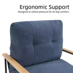 Fauteuil d'appoint moderne Okak avec coussin amovible, fauteuil de salon avec accoudoirs en bois, fauteuil de lecture pour salon, chambre, bleu