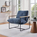Fauteuil d'appoint moderne Okak avec coussin amovible, fauteuil de salon avec accoudoirs en bois, fauteuil de lecture pour salon, chambre, bleu