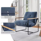 Fauteuil d'appoint moderne Okak avec coussin amovible, fauteuil de salon avec accoudoirs en bois, fauteuil de lecture pour salon, chambre, bleu