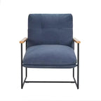 Fauteuil d'appoint moderne Okak avec coussin amovible, fauteuil de salon avec accoudoirs en bois, fauteuil de lecture pour salon, chambre, bleu