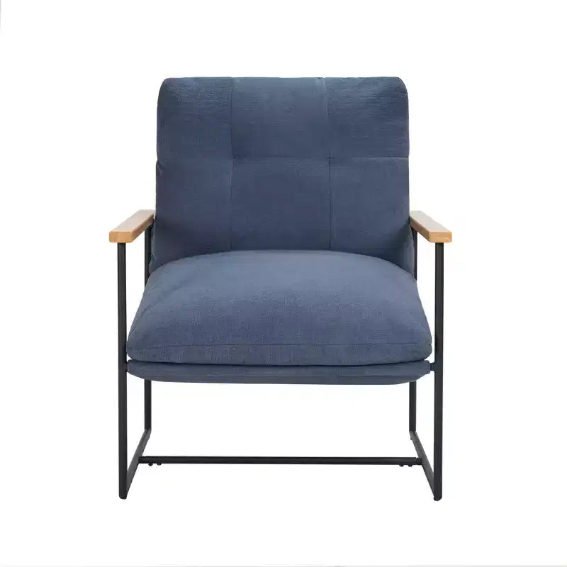 Fauteuil d'appoint moderne Okak avec coussin amovible, fauteuil de salon avec accoudoirs en bois, fauteuil de lecture pour salon, chambre, bleu