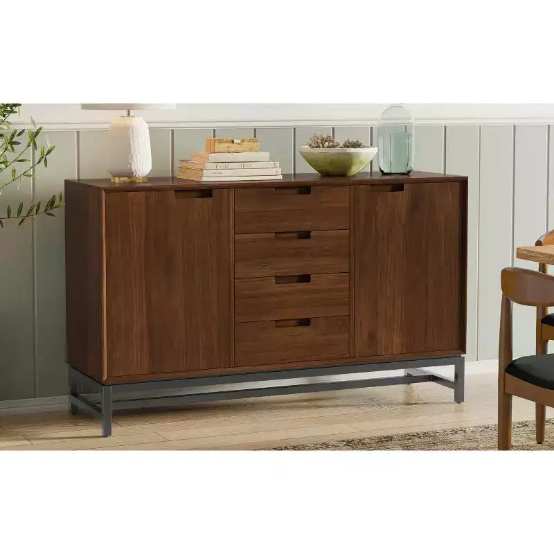 Buffet traditionnel rectangulaire de 152 cm de large en bois massif Hampshire, blanc antique