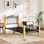 Cadre de lit Queen Size avec tête de lit, sommier plateforme avec support en lattes de bois, pas besoin de sommier tapissier, sommeil sans bruit, espace de rangement sous le lit