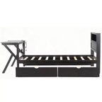 Lit plateforme de jeu double/complet avec tête de lit LED et bureau, cadre de lit en bois massif avec tiroirs de rangement et USB pour joueurs adultes